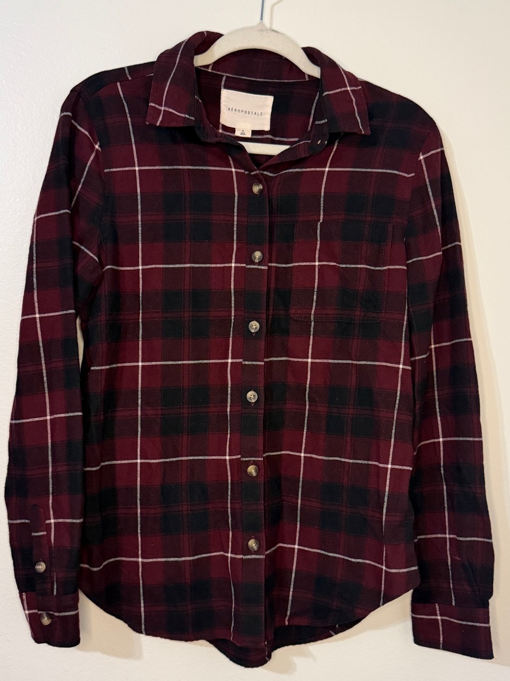 Aeropostale Burgundy and Black Plaid Flannel Shirt